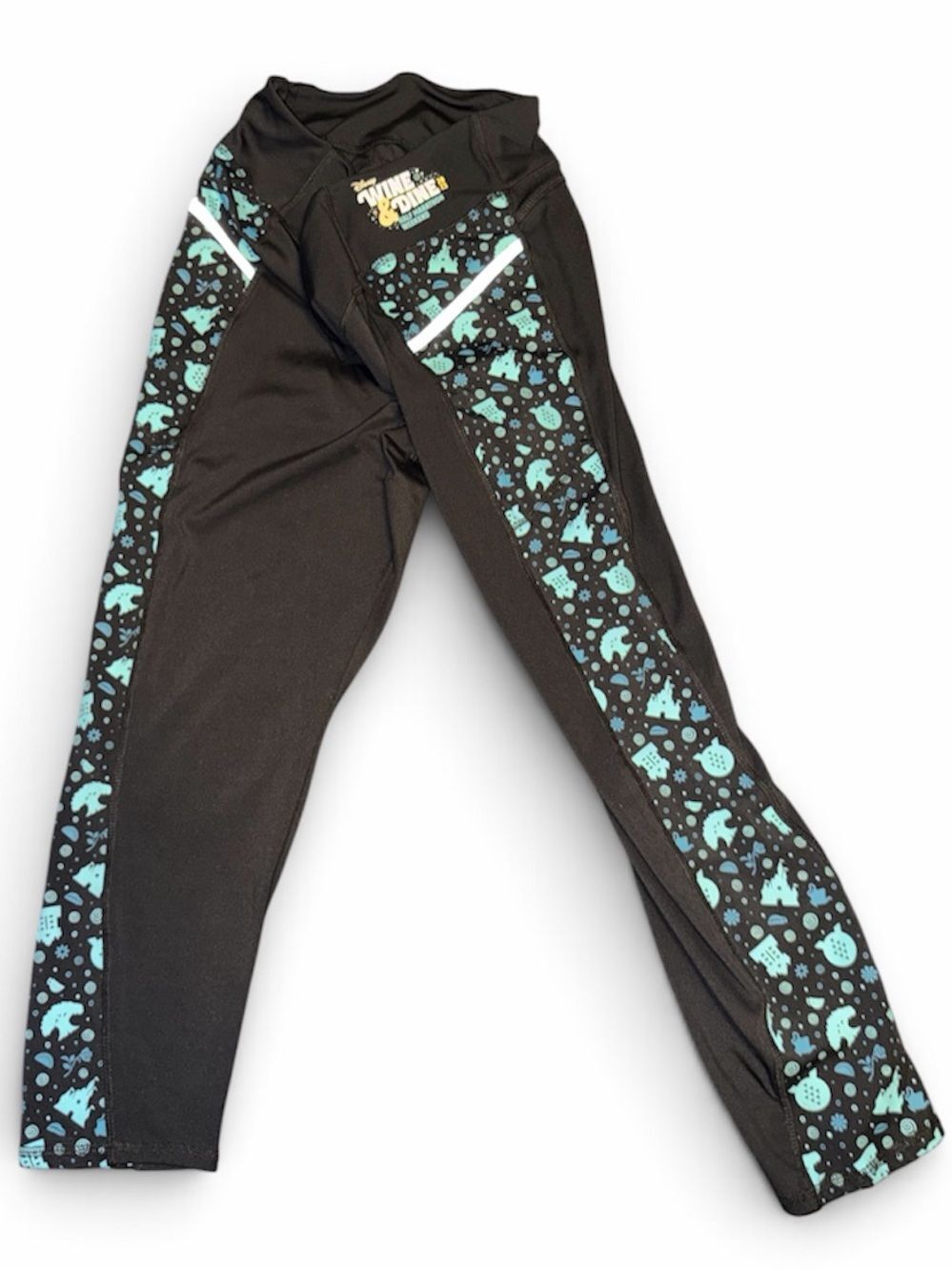 Disney Wine & Dine 2023 Half Marathon Black Leggings w/ Disney Park Icons Sz. XL